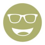 Circular icon with a smiling face wearing glasses in olive green, representing the CPF-450XG lens tint.