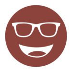 Circular icon with a smiling face wearing glasses in reddish-brown, representing the CPF Glarecutter lens tint.