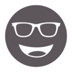 Circular icon with a smiling face wearing glasses in dark gray, representing the CVD-C Outdoor Severe lens tint.