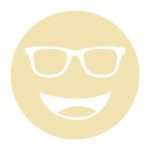 Circular icon with a smiling face wearing glasses in pale yellow, representing the Cocoon Purify lens tint.