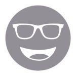 Circular icon with a smiling face wearing glasses in gray, representing the Eschenbach Gray lens tint.