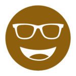 Circular icon with a smiling face wearing glasses in warm brown, representing the Eschenbach WP15 lens tint.