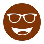 Circular icon with a smiling face wearing glasses in deep brown, representing the Eschenbach WP5015 lens tint.