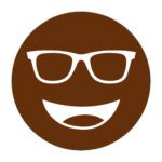 Circular icon with a smiling face wearing glasses in dark brown, representing the Eschenbach WP65 lens tint.