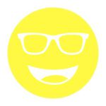 Circular icon with a smiling face wearing glasses in bright yellow, representing the Eschenbach Yellow lens tint.