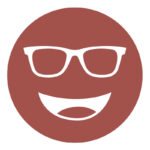 Circular icon with a smiling face wearing glasses in darker rose, representing the FL-41 27% lens tint.