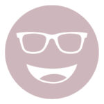 Circular icon with a smiling face wearing glasses in light rose, representing the FL-41 75% lens tint.