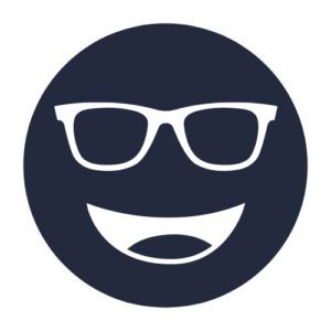 Circular icon with a smiling face wearing glasses, representing the FL-41 Outdoor Polar lens tint.