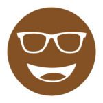 Circular icon with a smiling face wearing glasses in medium brown, representing the Noir #01 lens tint.