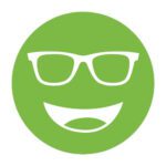 Circular icon with a smiling face wearing glasses in bright green, representing the Noir #35 lens tint.