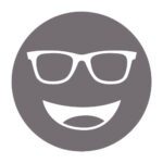 Circular icon with a smiling face wearing glasses in medium gray, representing the Noir-42 lens tint.