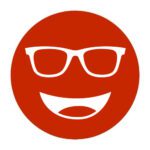 Circular icon with a smiling face wearing glasses in dark red/orange, representing the Noir #570 lens tint.