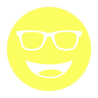Circular icon with a smiling face wearing glasses in light yellow, representing the Noir #58 lens tint.