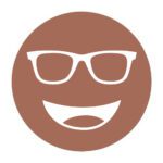 Circular icon with a smiling face wearing glasses in light brown, representing the Noir-81 lens tint.