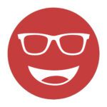 Circular icon with a smiling face wearing glasses in dark red, representing the Noir #95 lens tint.