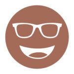 Circular icon with a smiling face wearing glasses in light brown, representing the Noir SF2 tint, similar to Noir #81.