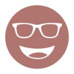 Circular icon with a smiling face wearing glasses in soft brown, representing the Cocoon Boysenberry lens tint.