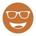 Circular icon with a smiling face wearing glasses in medium orange-brown, representing the Cocoon Hazelnut lens tint.