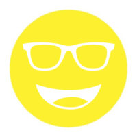 Circular icon with a smiling face wearing glasses in bright yellow, representing the Cocoon Lemon lens tint.