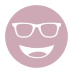 Circular icon with a smiling face wearing glasses in pale pink, representing the Acunis FL-41 Light lens tint.