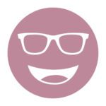 Circular icon with a smiling face wearing glasses in medium rose, representing the Acunis FL-41 Medium lens tint.