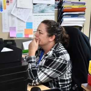 Amanda working hard at her desk at Chadwick Optical.