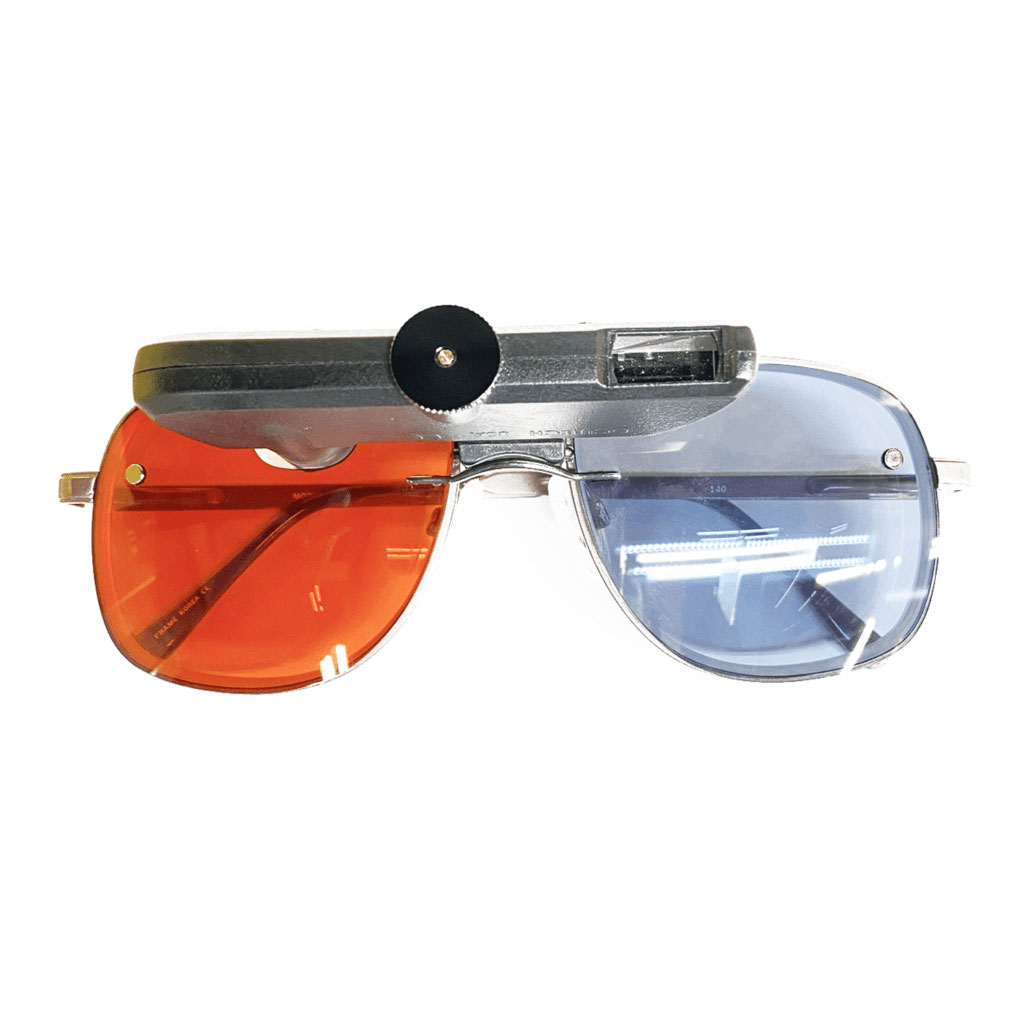 Mounted digital loupe with red and blue chem clips, cutout to fit.