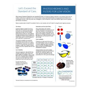 Informational sheet on photochromics and low vision filters by Chadwick Optical.