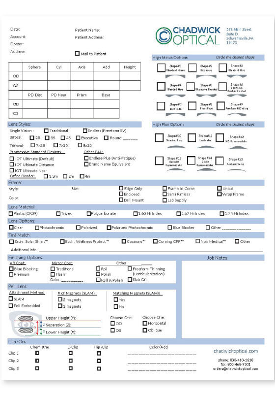 Chadwick Optical Order Form Thumbnail