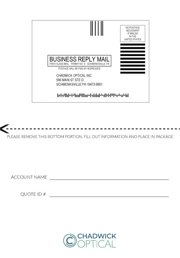 Chadwick Optical's Easy Mail-In Label: Simple returns for seamless optical solutions—send and solve without the hassle.
