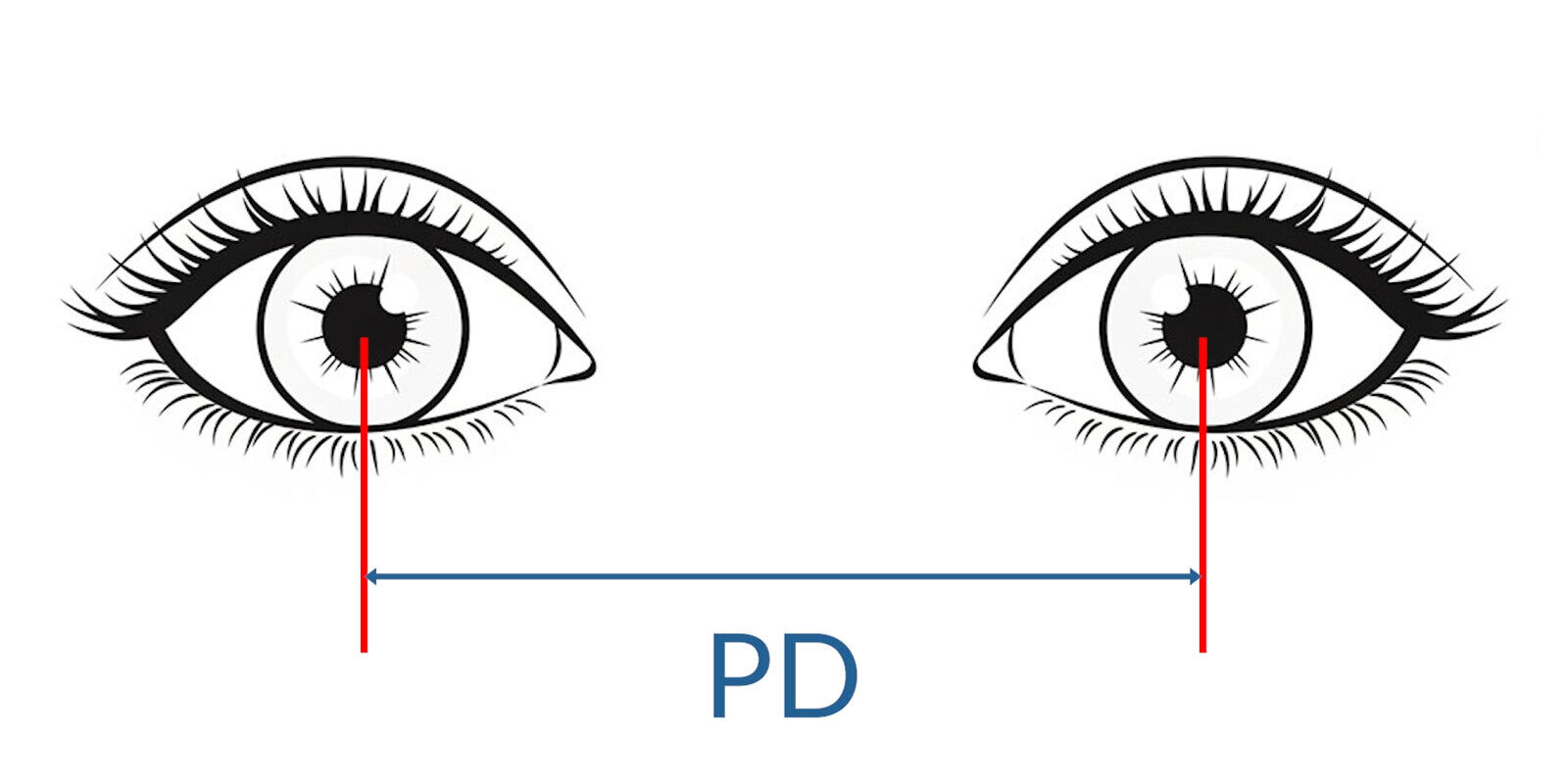 Illustration of pupillary distance measurement between eyes